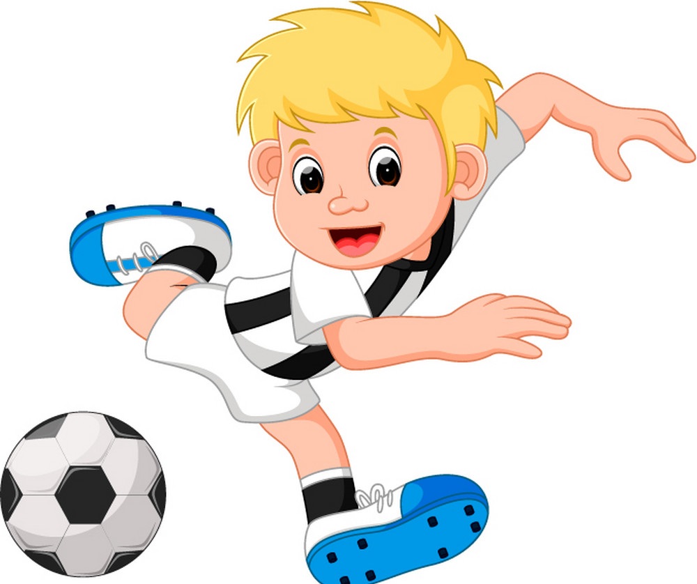 Мальчик играет в футбол мультяшный